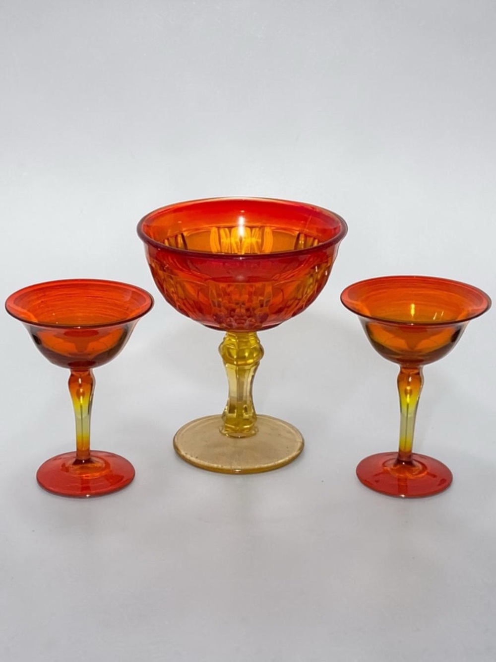 Vintage Amberina Compote & Stem Glasses 3PC Art Glass